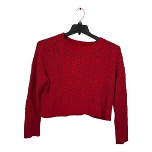 American Eagle Sweater Womens Medium Red Open Knit Cropped Long Sleeve 90s